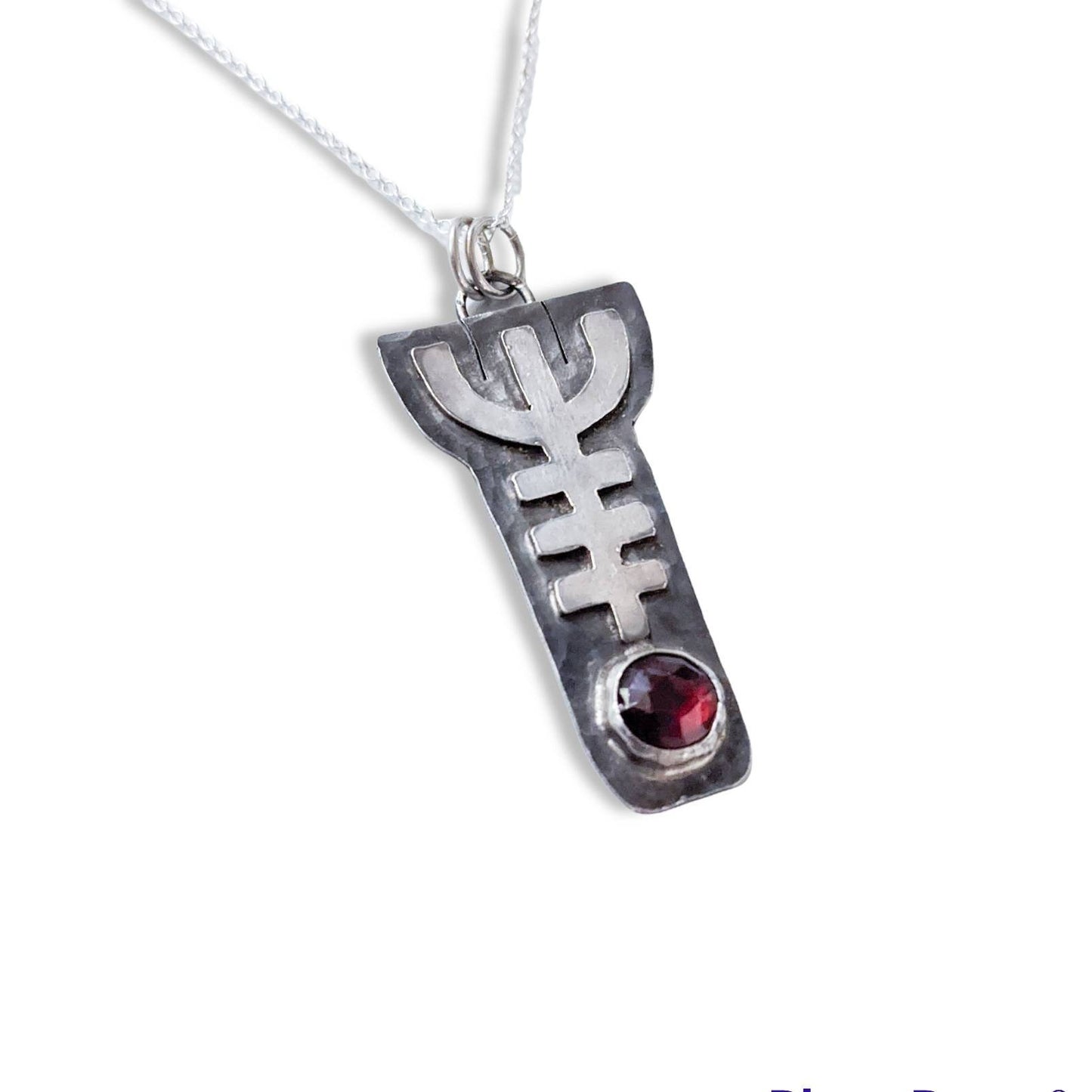 Viking Helm of Awe Pendant with Garnet - Symbol of Protection and Strength - Sterling Silver Norse Mythology Necklace - Ready to Ship