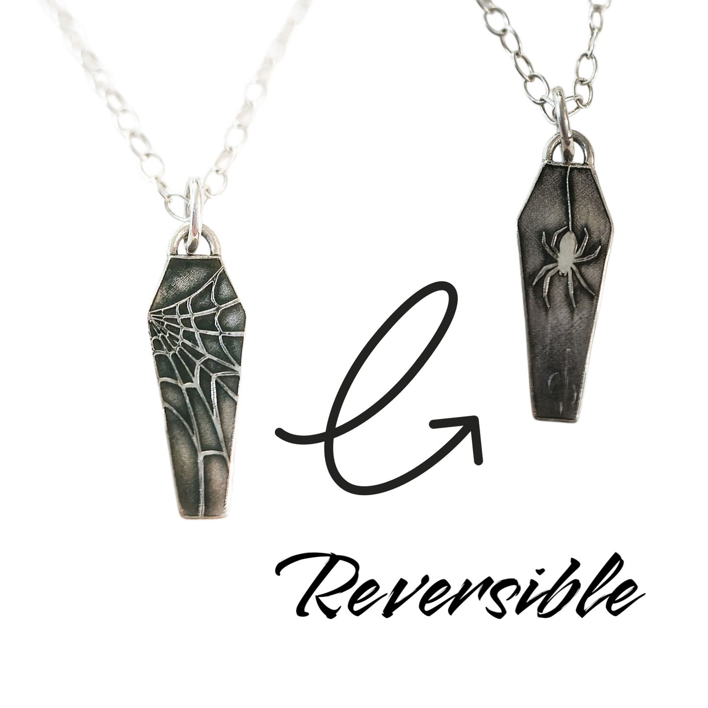 Reversible Spider Coffin Charm Necklace