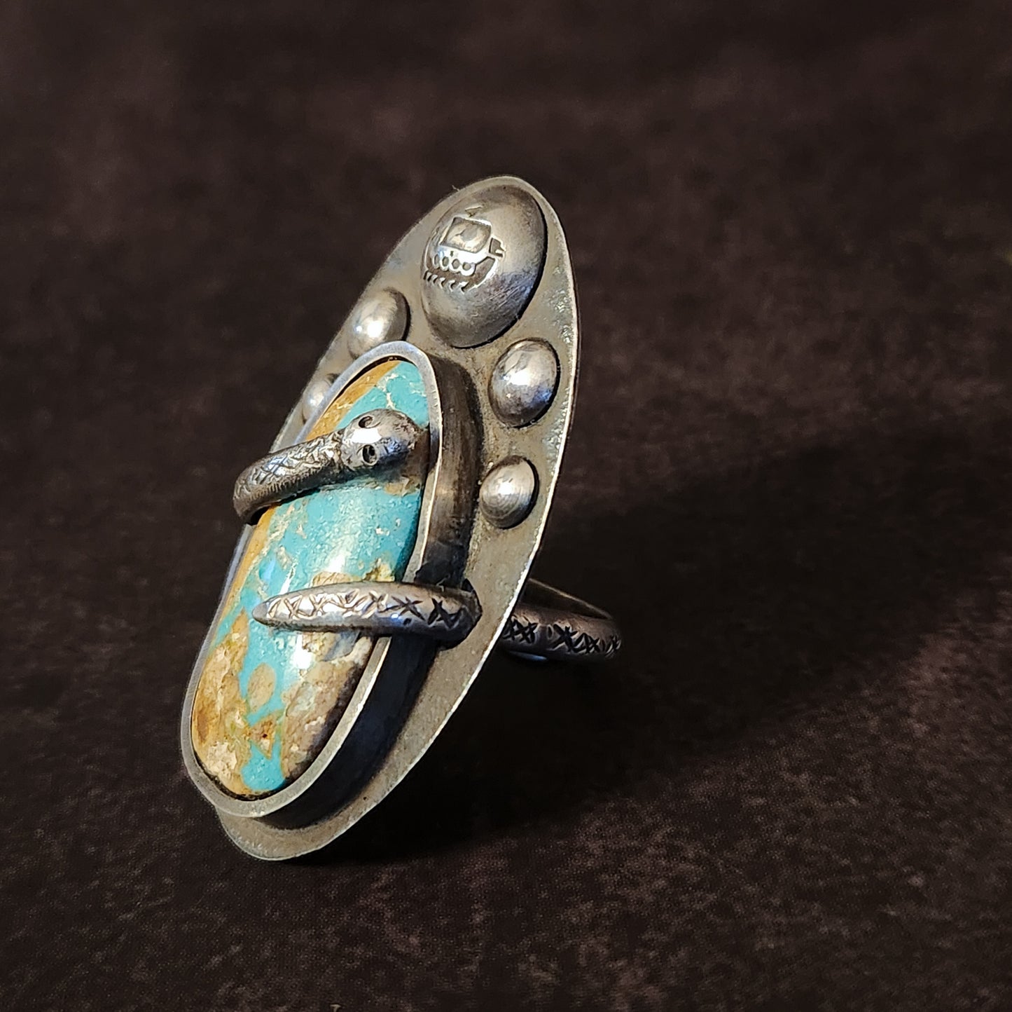 Jormungandr Ring | Sterling Silver Midgard Serpent Ring with Blue Ribbon Turquoise | US Size 10