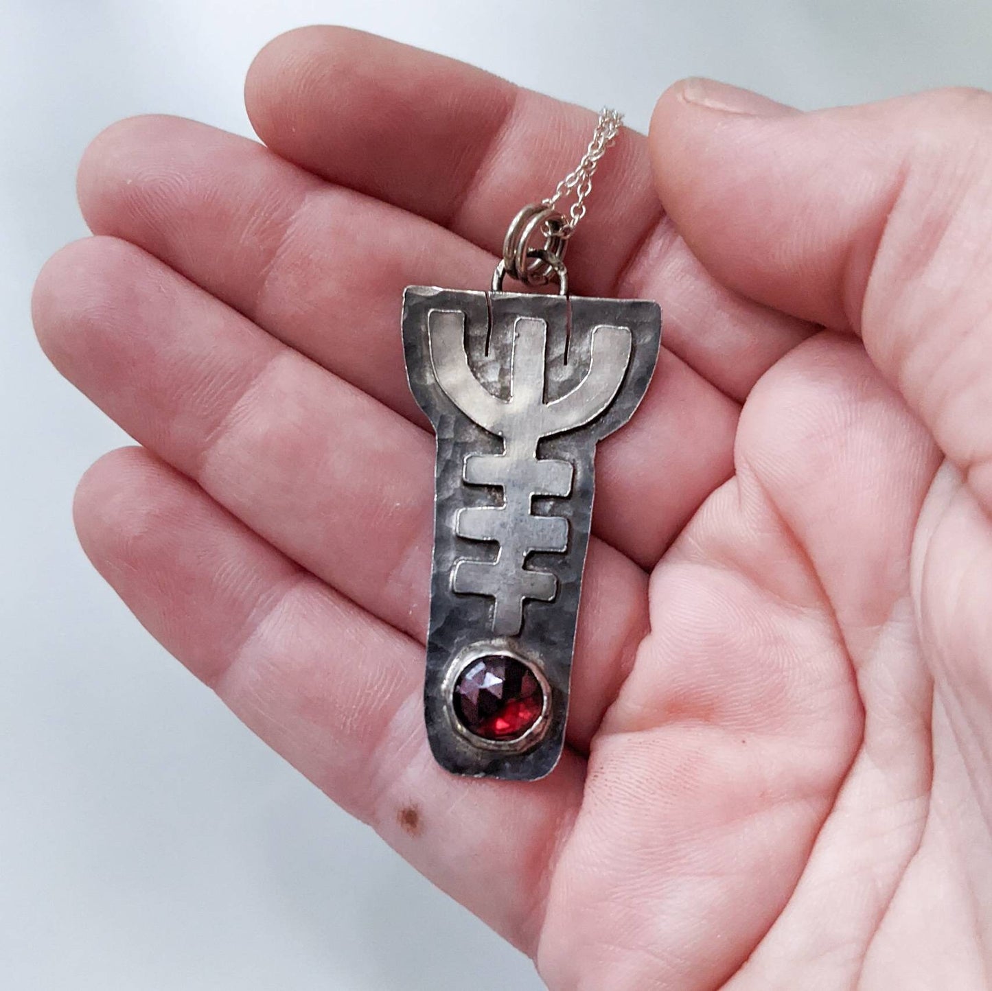 Viking Helm of Awe Pendant with Garnet - Symbol of Protection and Strength - Sterling Silver Norse Mythology Necklace - Ready to Ship