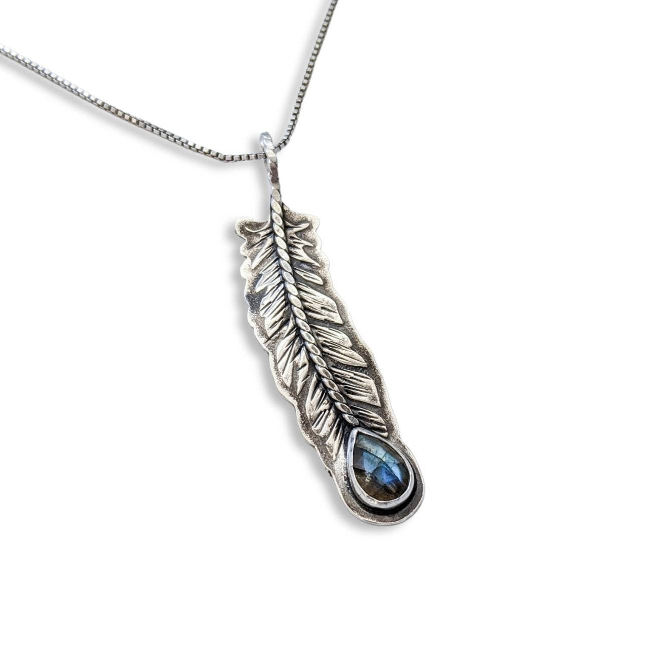 Sterling Silver Feather Necklace with Gemstone - Personalized Rune or Zodiac Charm - Made to Order Pendant - Custom Viking Runic Jewelry