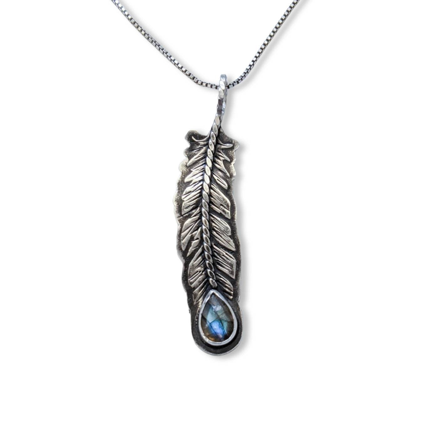 Sterling Silver Feather Necklace with Gemstone - Personalized Rune or Zodiac Charm - Made to Order Pendant - Custom Viking Runic Jewelry