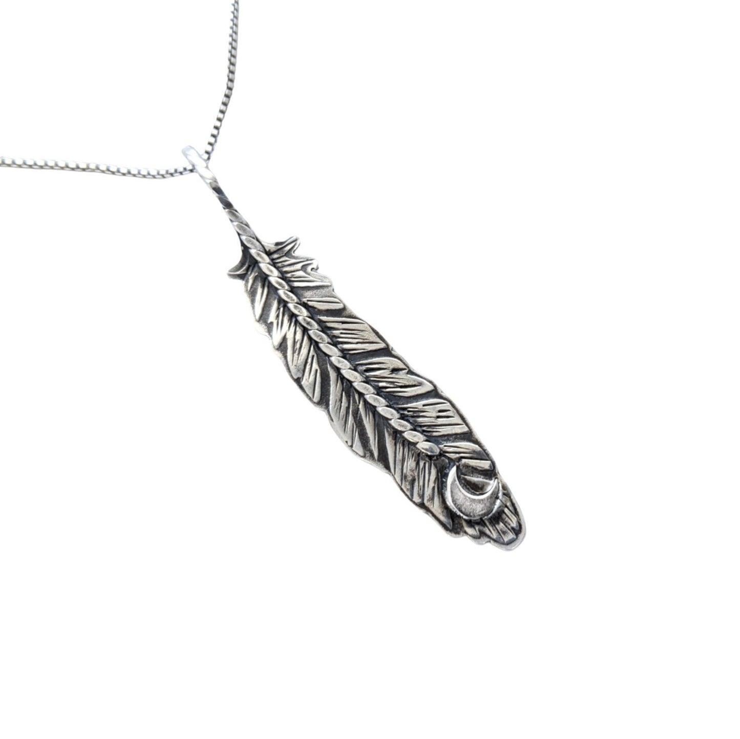 Sterling Silver Feather Necklace with Moon - Customizable Viking Rune Charm or Zodiac Symbol - Made to Order Pendant