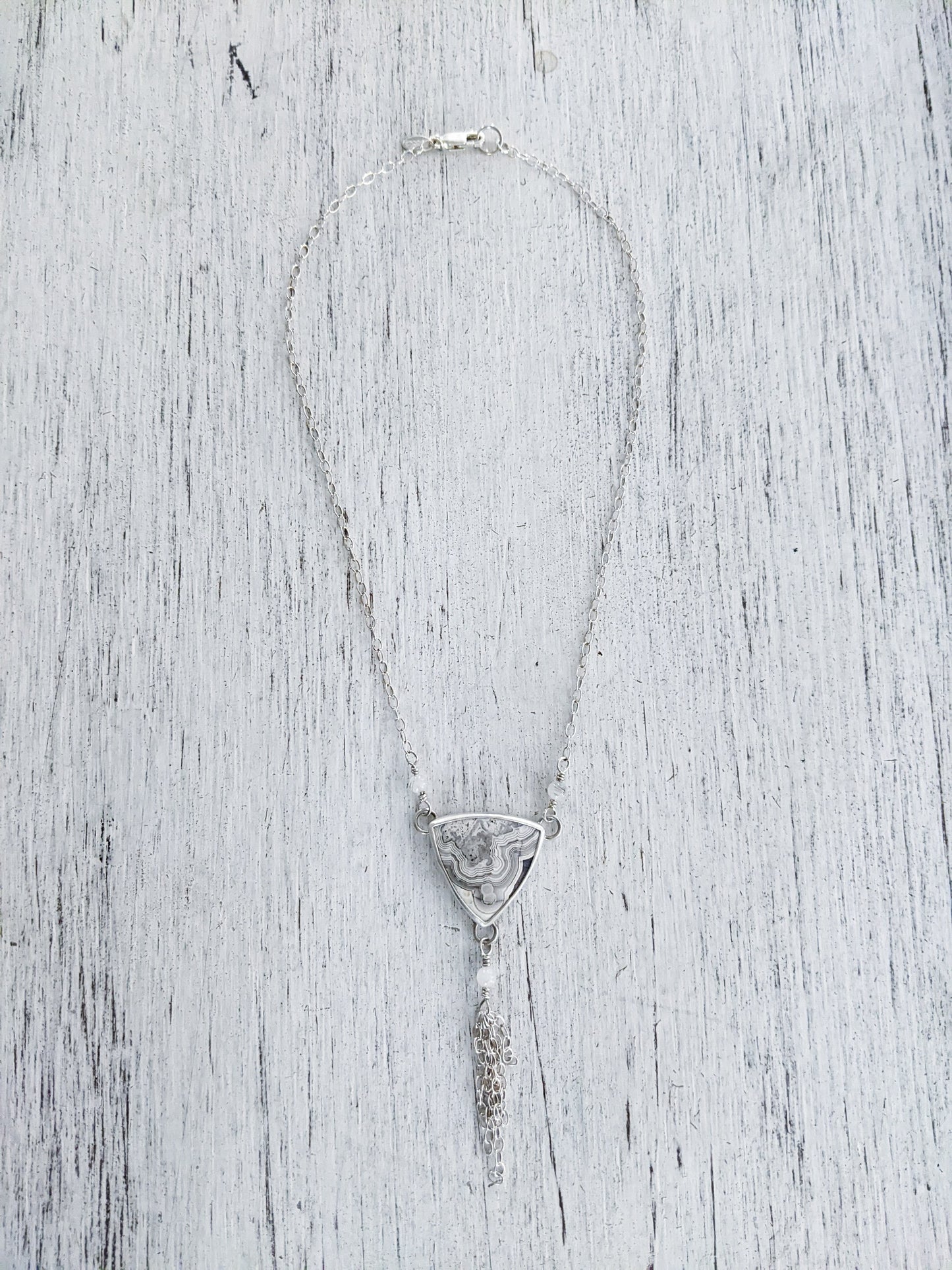 Triquetra Necklace - Crazy Lace Agate and Sterling Silver - Handmade Engraved Celtic Pendant