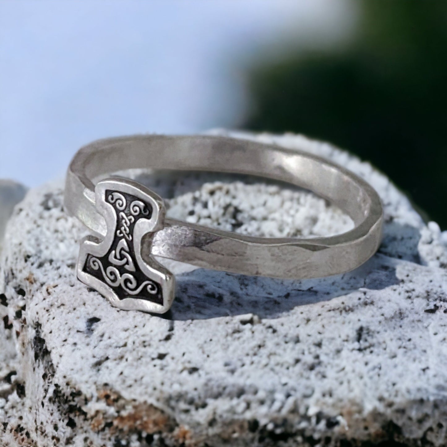 Minimalist Thor's Hammer Stacking Ring - Sterling Silver Viking Jewelry - Custom Size - Norse Pagan - Men and Womens Ring Band - Thumb Ring