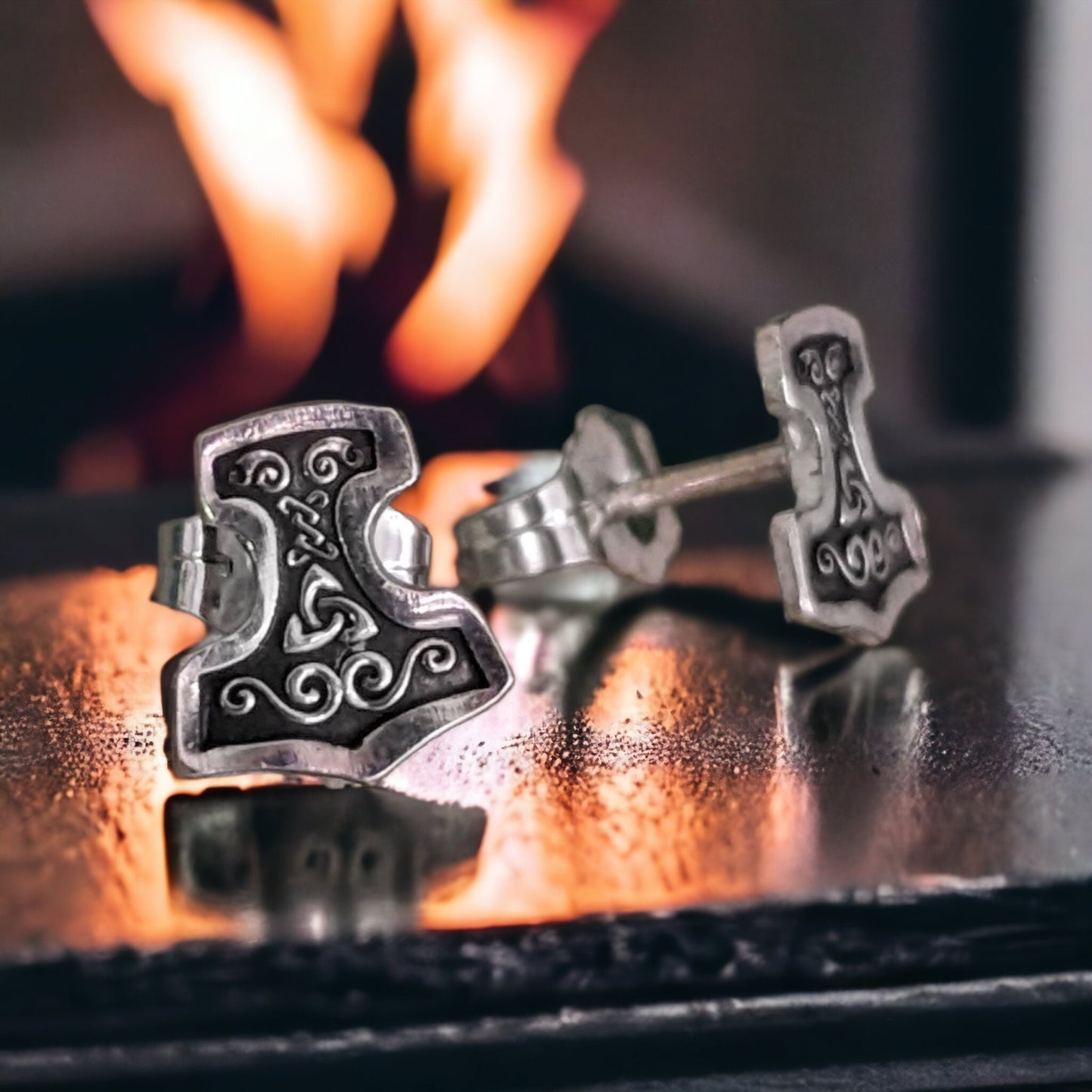 Sterling Silver Mjölnir Stud Earrings | Norse Mythology Jewelry | Thor's Hammer Earrings for Men and Women | Made to Order