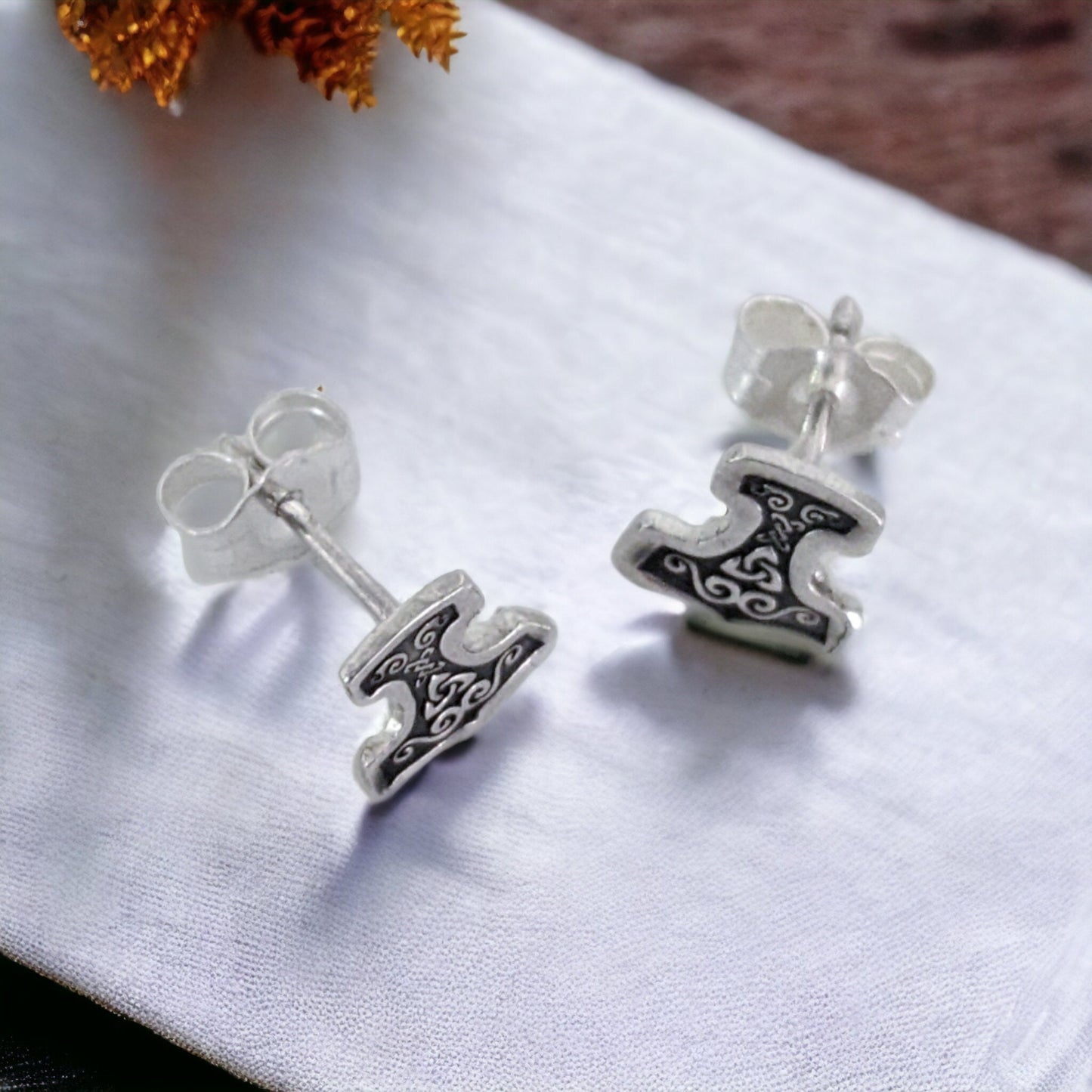 Sterling Silver Mjölnir Stud Earrings | Norse Mythology Jewelry | Thor's Hammer Earrings for Men and Women | Made to Order