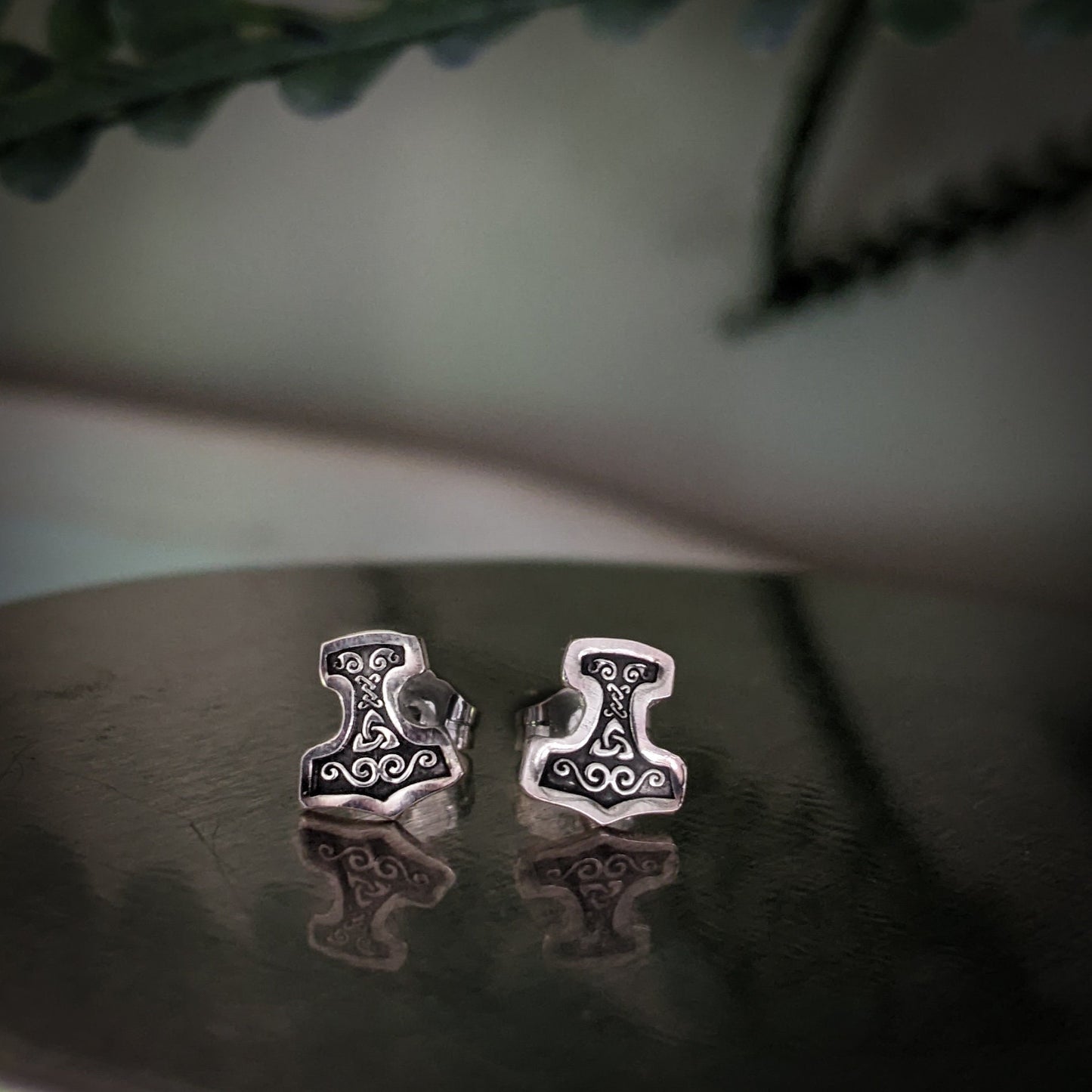 Sterling Silver Mjölnir Stud Earrings | Norse Mythology Jewelry | Thor's Hammer Earrings for Men and Women | Made to Order