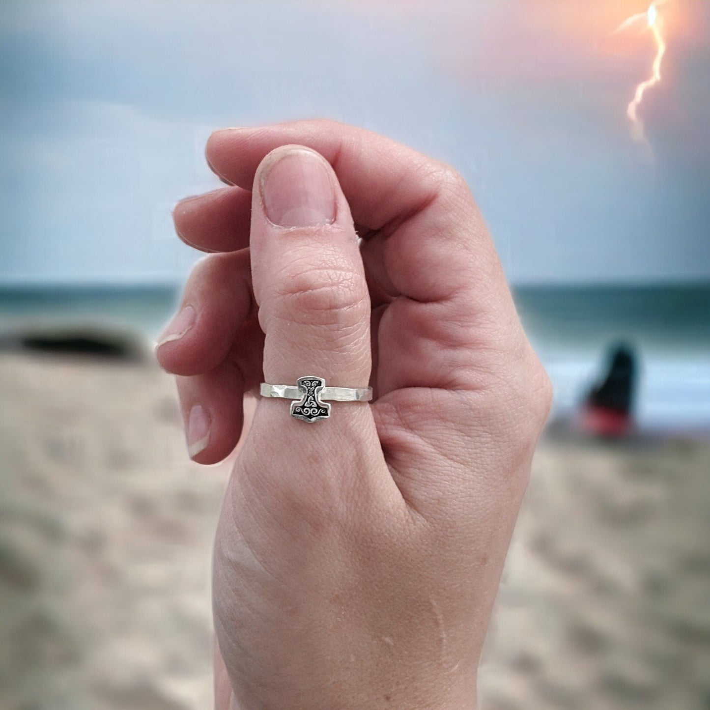 Minimalist Thor's Hammer Stacking Ring - Sterling Silver Viking Jewelry - Custom Size - Norse Pagan - Men and Womens Ring Band - Thumb Ring