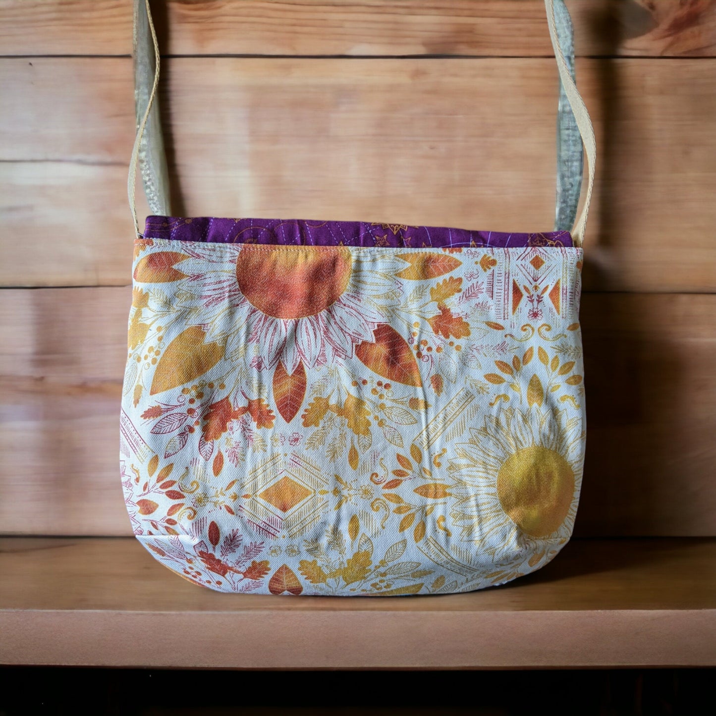 Purple Celestial & Bohemian Sunflower Crossbody Messenger Bag - Custom Sunflower Design - 100% Cotton - Ready to Ship