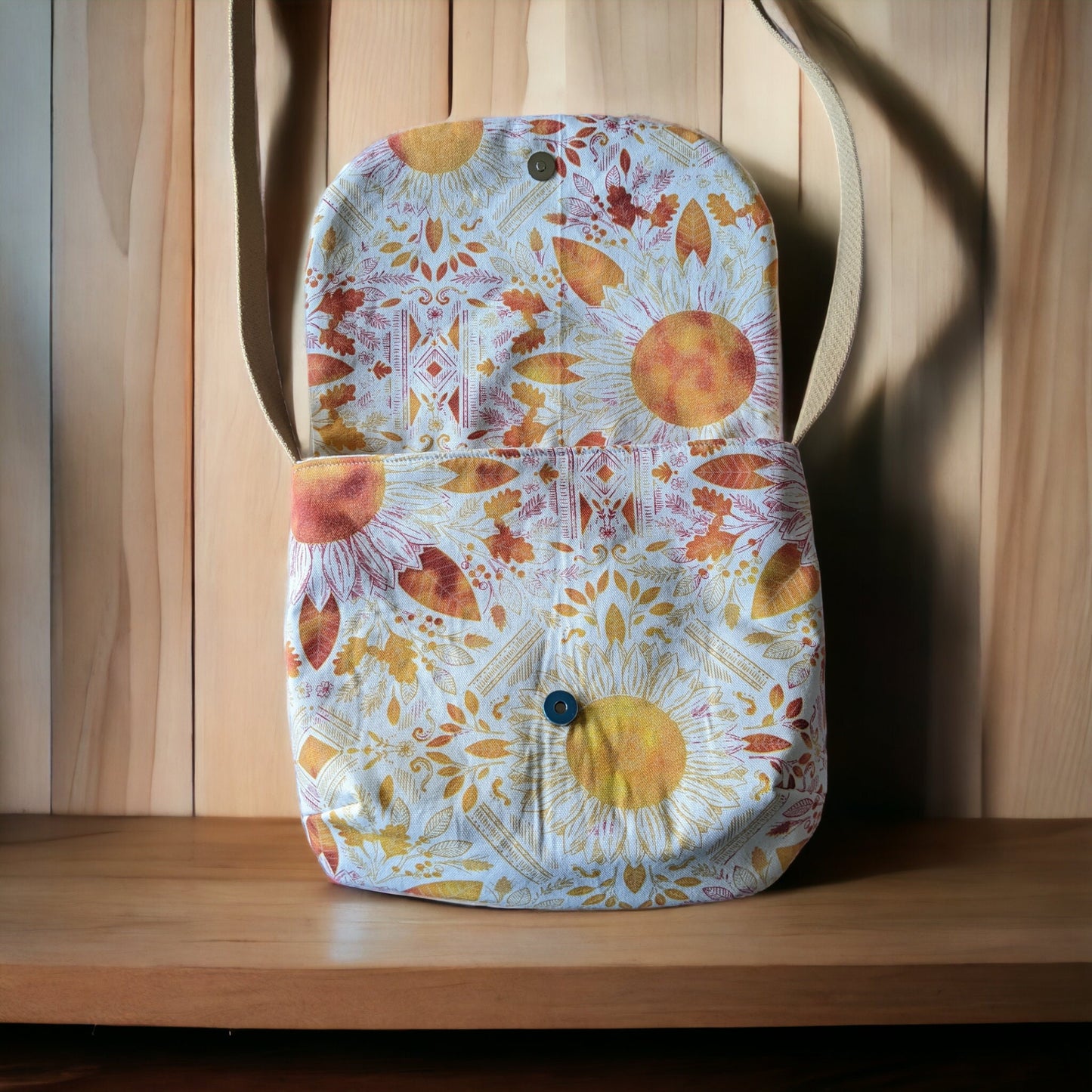 Purple Celestial & Bohemian Sunflower Crossbody Messenger Bag - Custom Sunflower Design - 100% Cotton - Ready to Ship