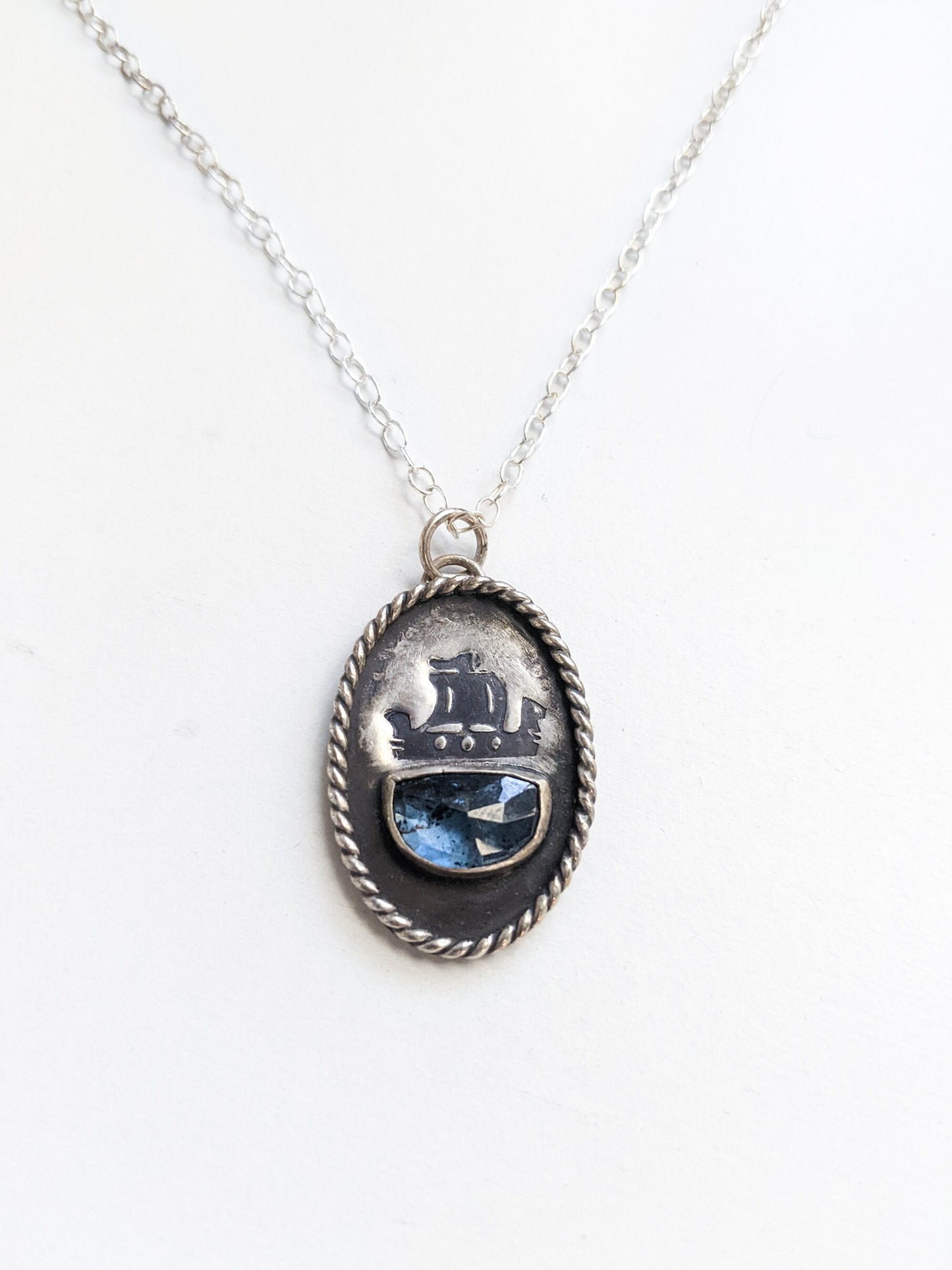 Nautical Viking Pendant - Viking Ship Necklace - Blue Kyanite Gemstone - Sterling Silver Jewelry - Perfect for Adventurers - Ready to Ship