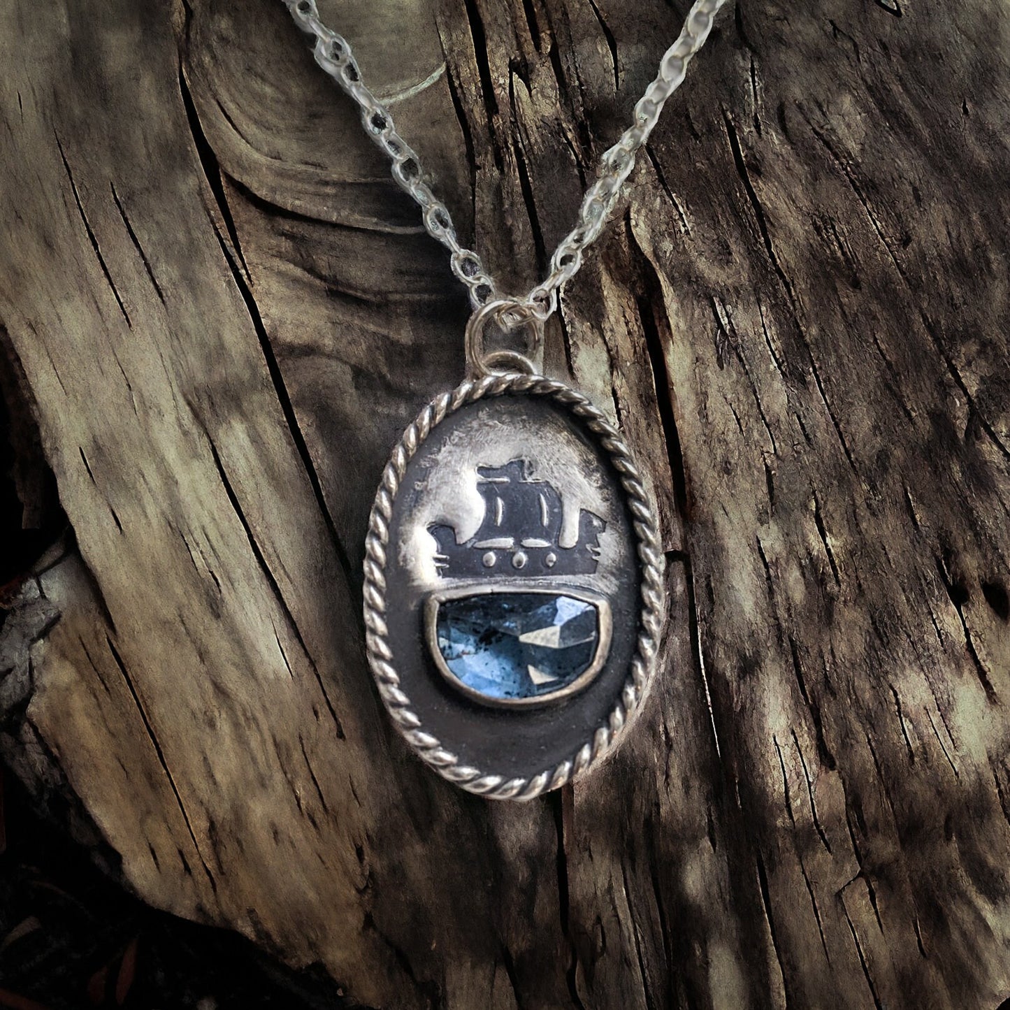 Nautical Viking Pendant - Viking Ship Necklace - Blue Kyanite Gemstone - Sterling Silver Jewelry - Perfect for Adventurers - Ready to Ship