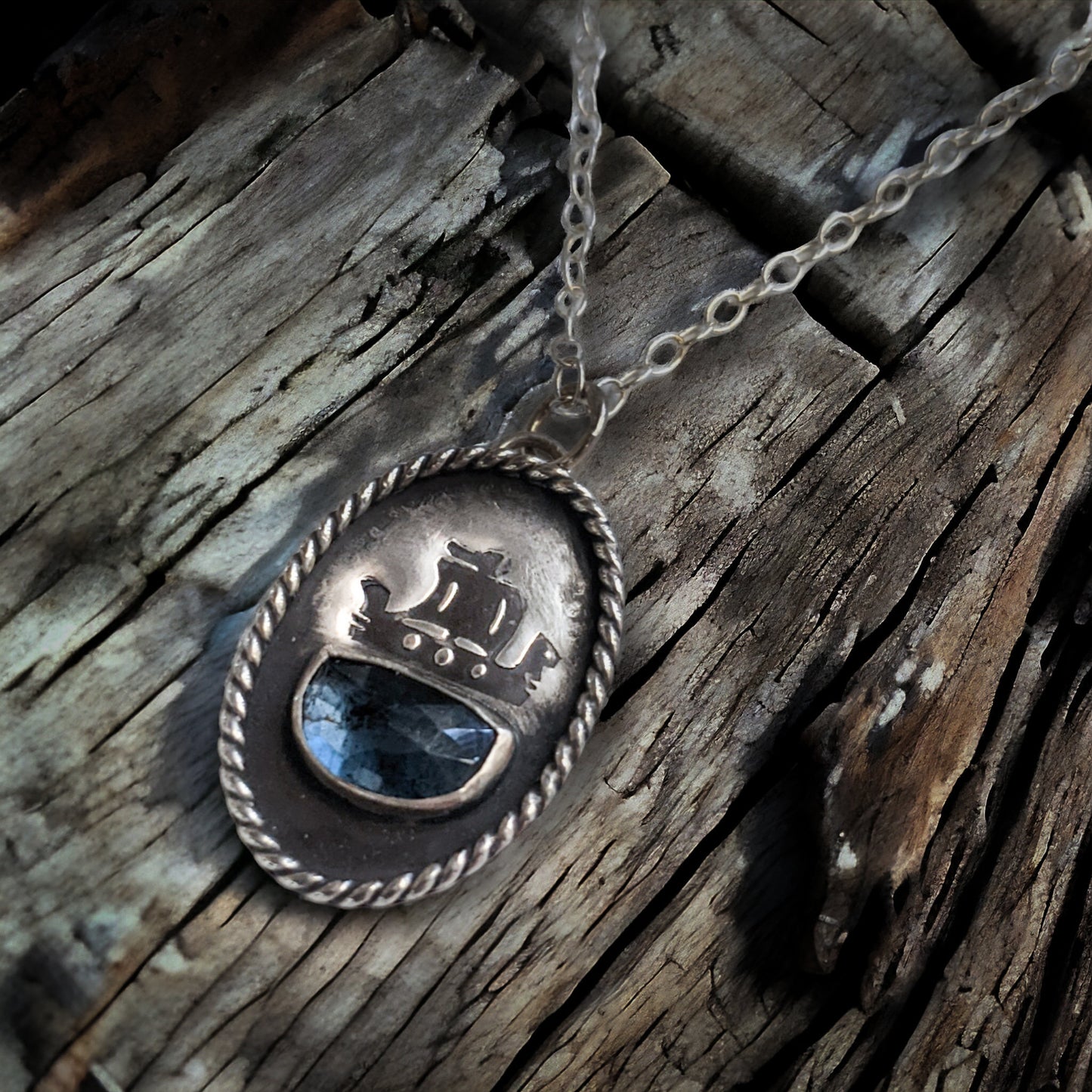 Nautical Viking Pendant - Viking Ship Necklace - Blue Kyanite Gemstone - Sterling Silver Jewelry - Perfect for Adventurers - Ready to Ship