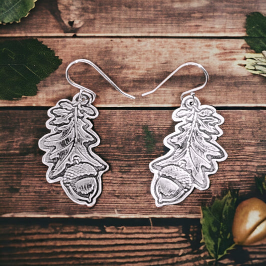 Sterling Silver Oak Leaf and Acorn Earrings | Inspired by the Greenman Legend and Odin's Wisdom | Cottagecore | Made to Order