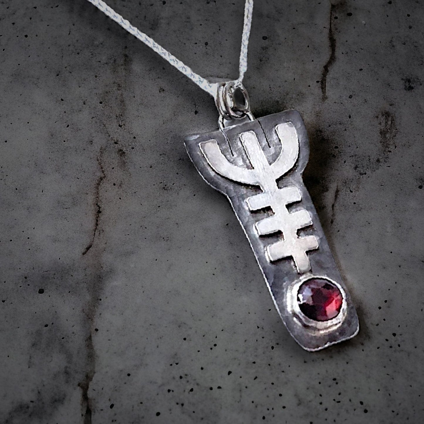 Viking Helm of Awe Pendant with Garnet - Symbol of Protection and Strength - Sterling Silver Norse Mythology Necklace - Ready to Ship