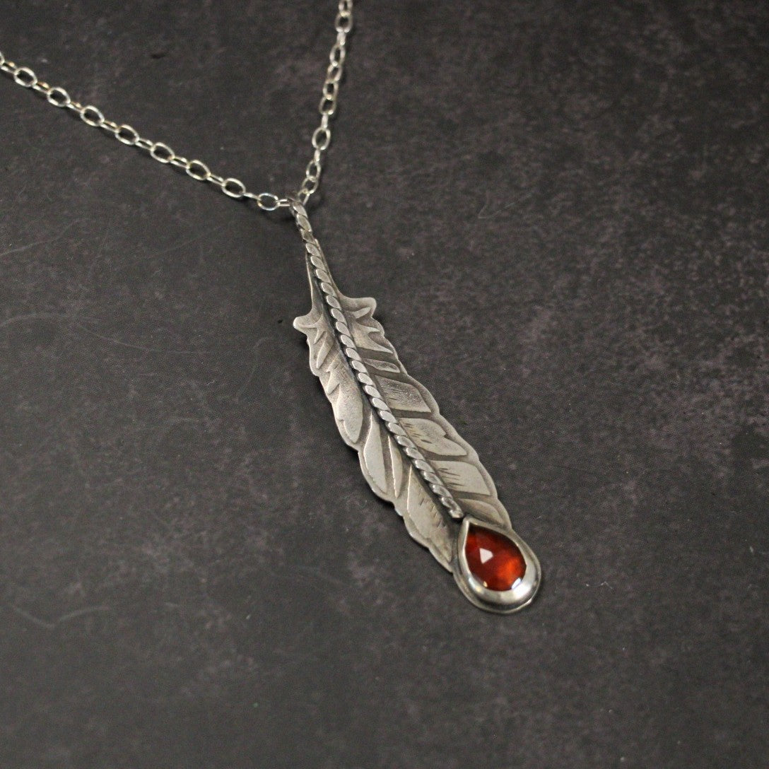 Guardian Feather Garnet Necklace