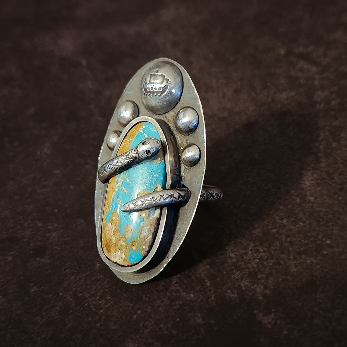 Jormungandr Ring | Sterling Silver Midgard Serpent Ring with Blue Ribbon Turquoise | US Size 10