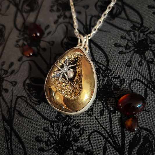 The Night Weaver – Spider & Druzy Quartz Statement Necklace