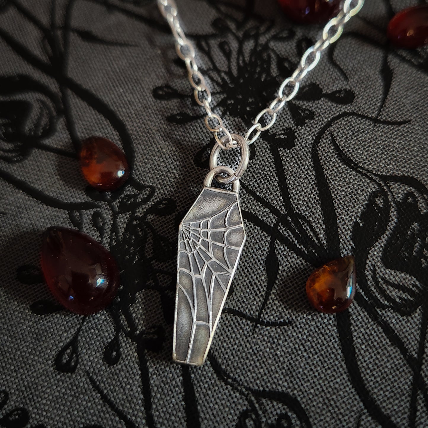 Reversible Spider Coffin Charm Necklace