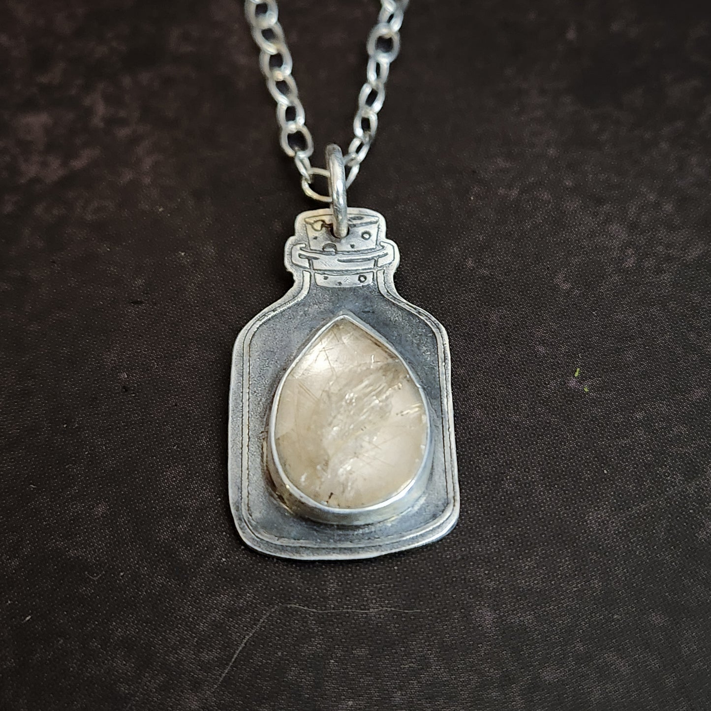Ray of Sunlight Elixir Pendant - Sterling Silver Quartz Potion Bottle Necklace