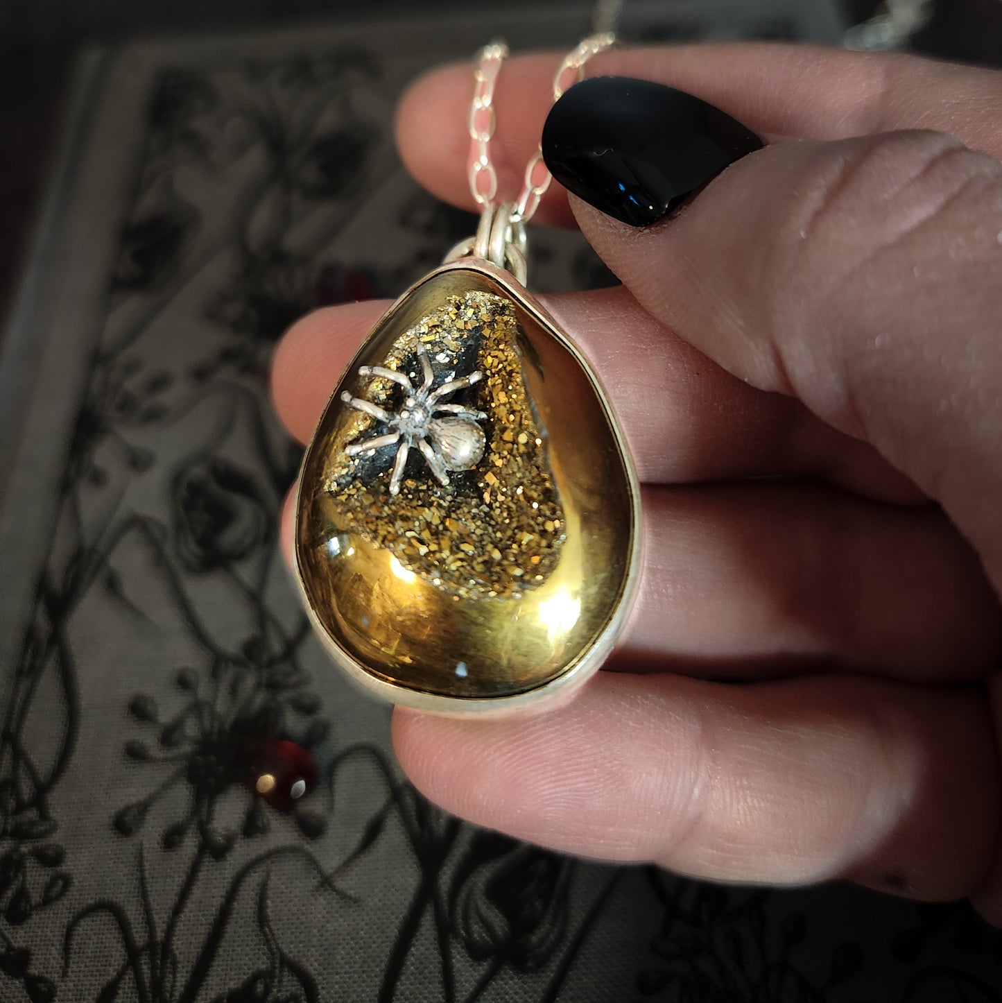 The Night Weaver – Spider & Druzy Quartz Statement Necklace