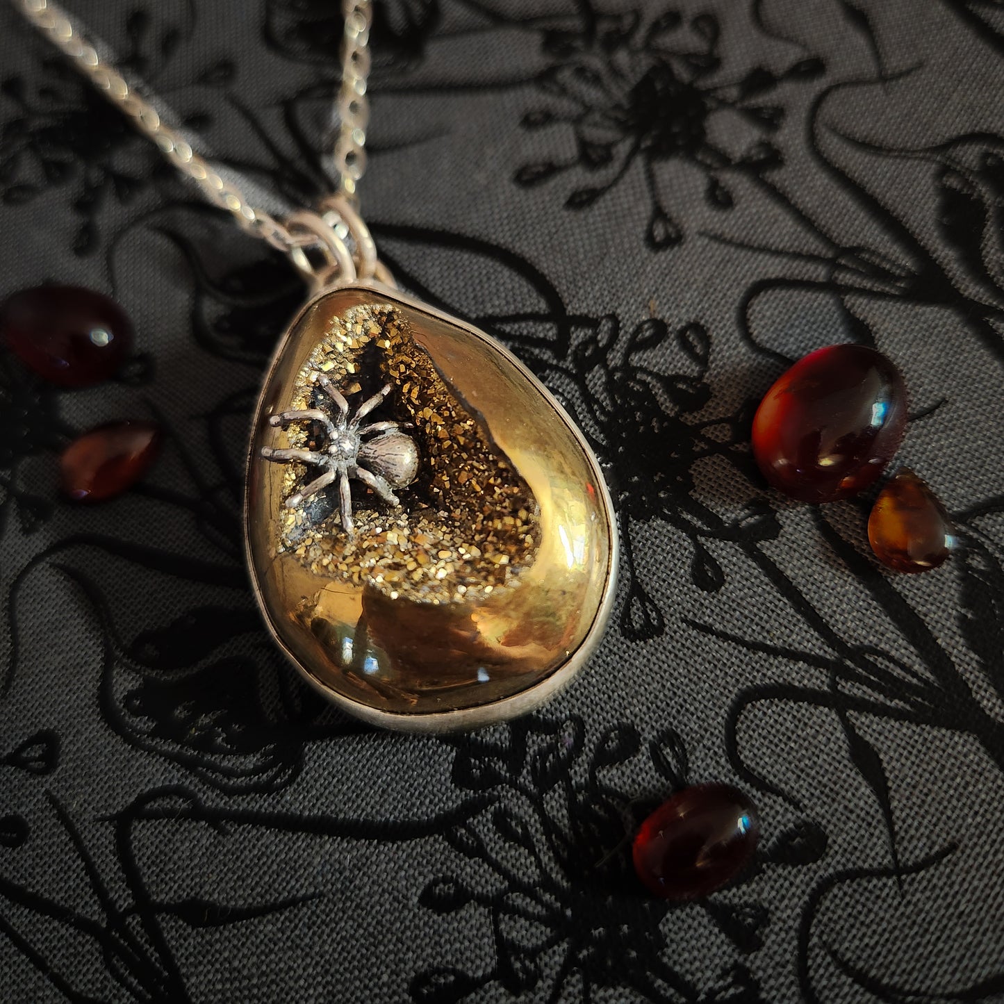 The Night Weaver – Spider & Druzy Quartz Statement Necklace