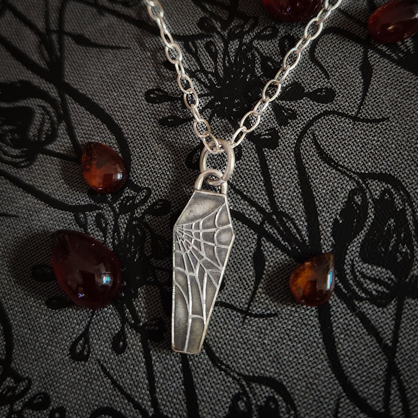 Reversible Spider Coffin Charm Necklace