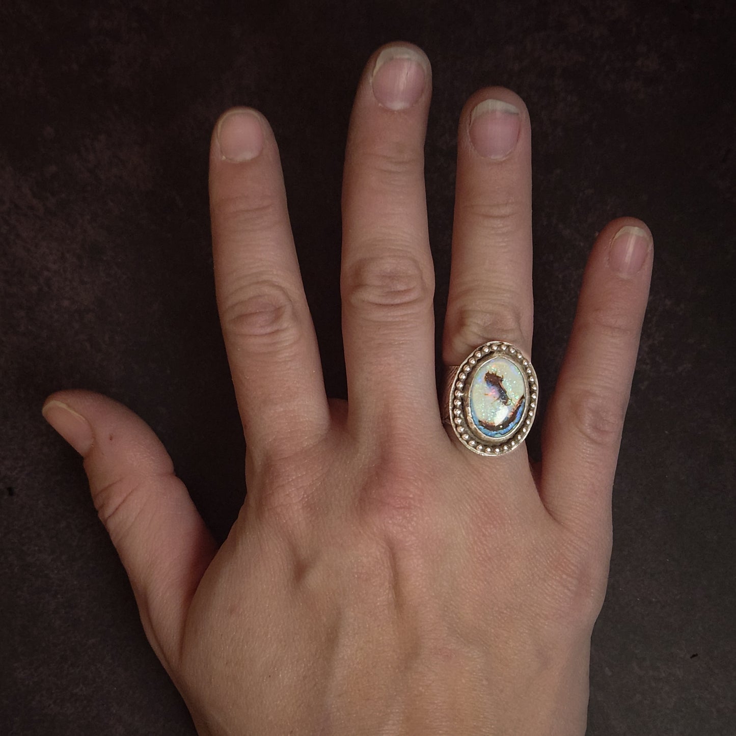Mooncap Reliquary Ring | Sterling Silver Mushroom Band with Opal | US size 8