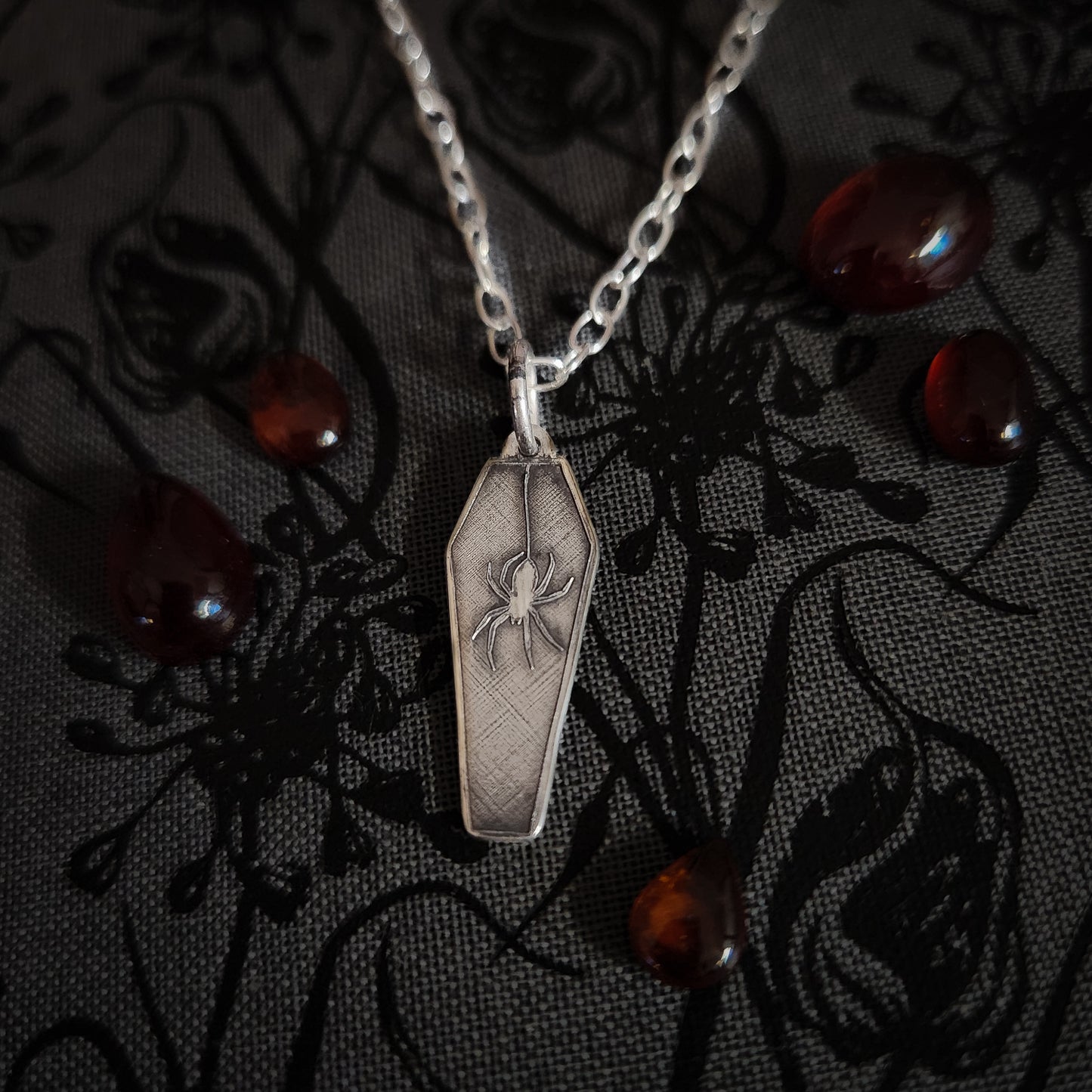 Spider Coffin Charm Necklace
