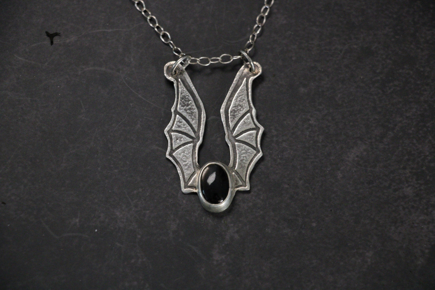 Bat Wing Black Moonstone Ring Keeper Necklace | Sterling Silver
