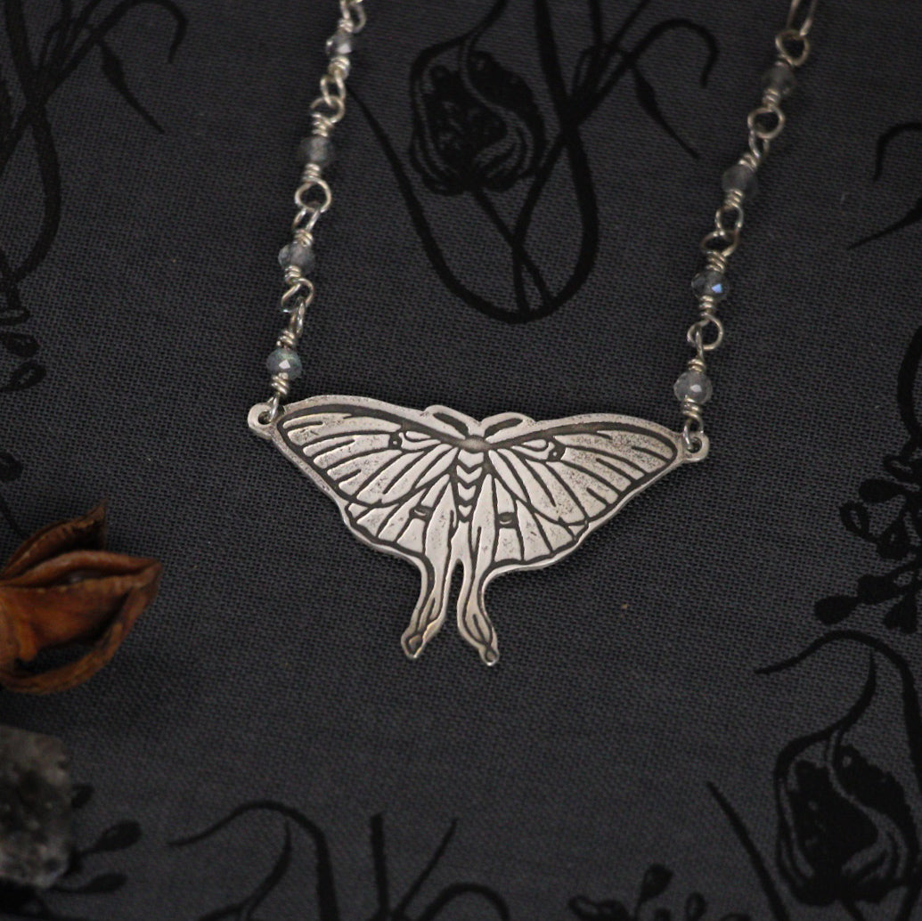 Moonbound Luna Moth Necklace in Sterling Silver