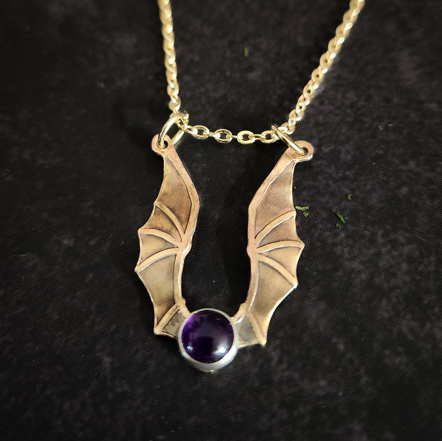 Golden Hatchling Dragon Pendant with Amethyst