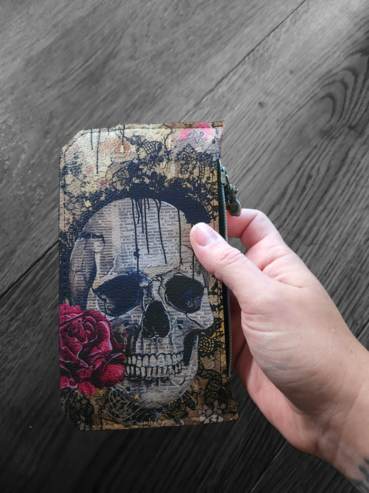 Skull and Rose Wallet – Gothic Floral Purse Pal with Skull Charm