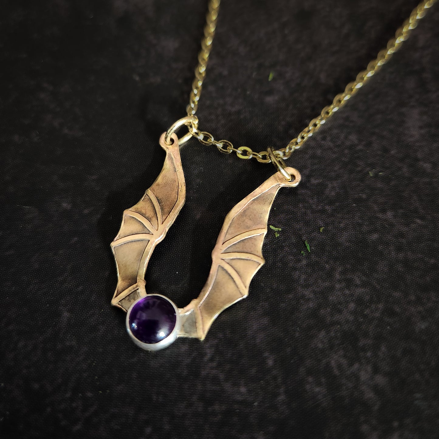 Golden Hatchling Dragon Pendant with Amethyst