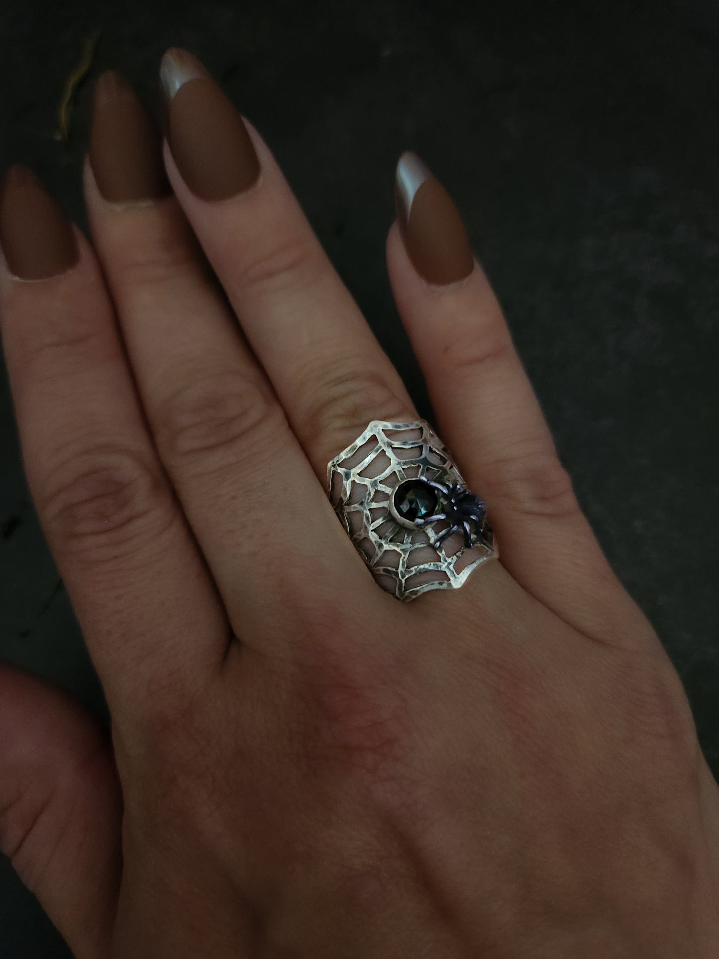 The Widow’s Oath – Sterling Silver Spider & Onyx Statement Ring