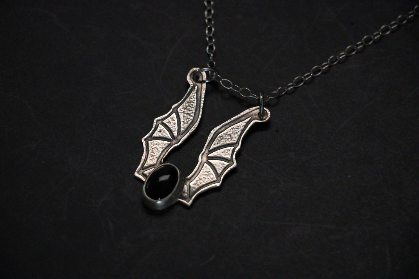 Bat Wing Black Moonstone Ring Keeper Necklace | Sterling Silver