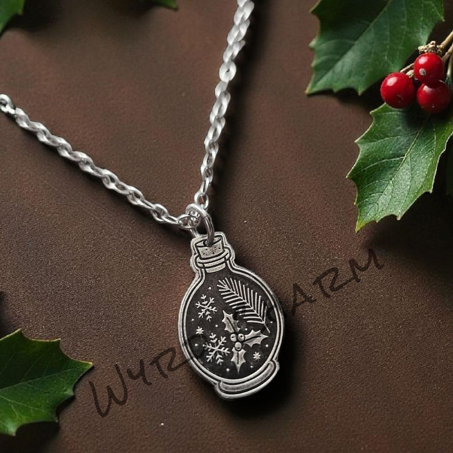 Holly & Snowflake Yule Potion Necklace - Made to Order