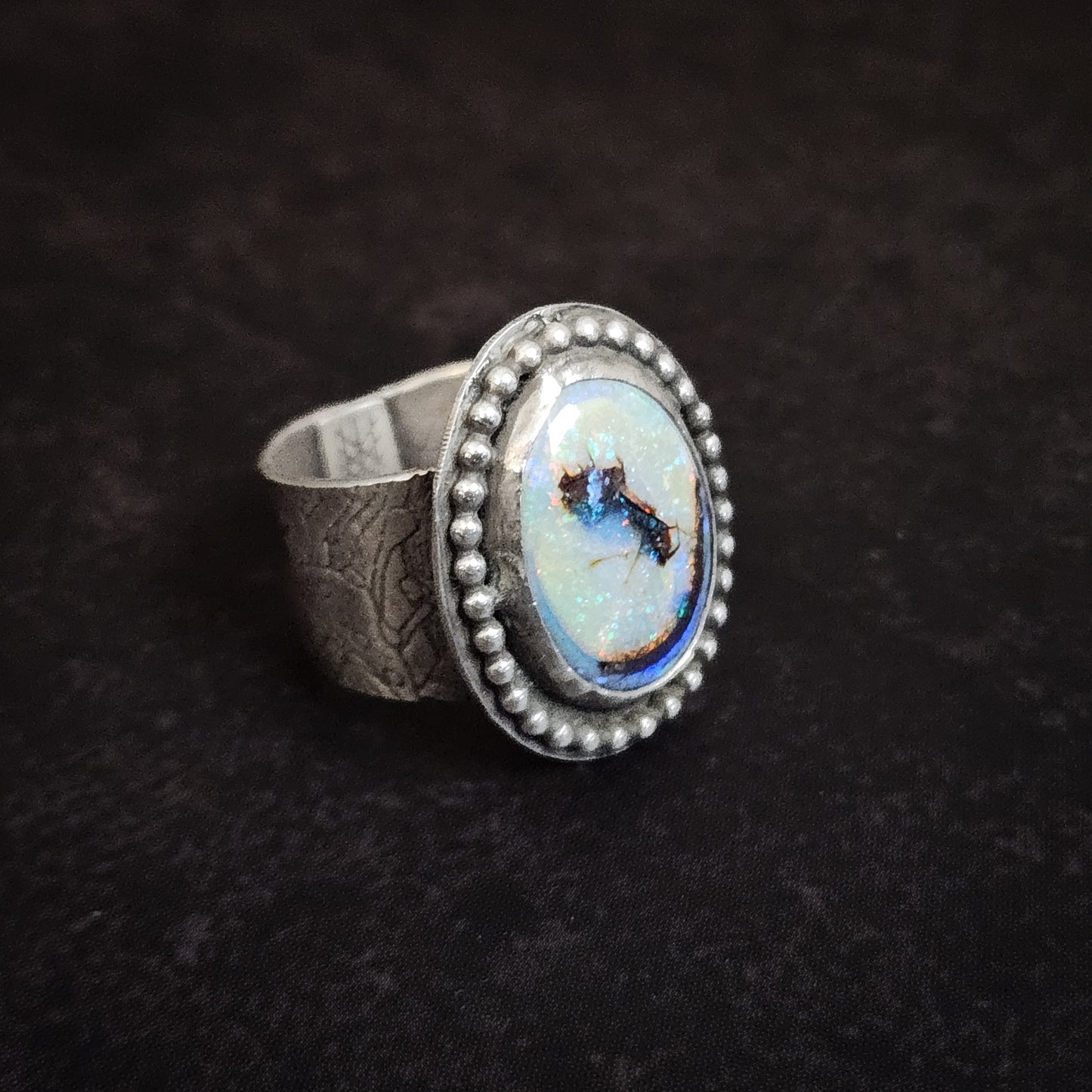 Mooncap Reliquary Ring | Sterling Silver Mushroom Band with Opal | US size 8