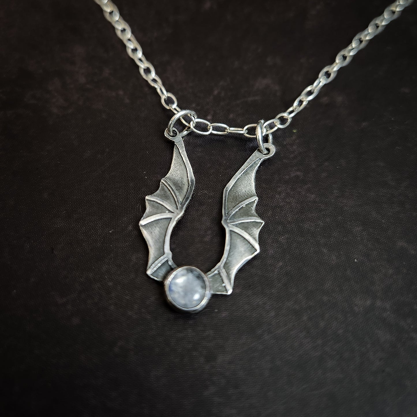 Lunar Bat Necklace – Moonstone Pendant in Sterling Silver