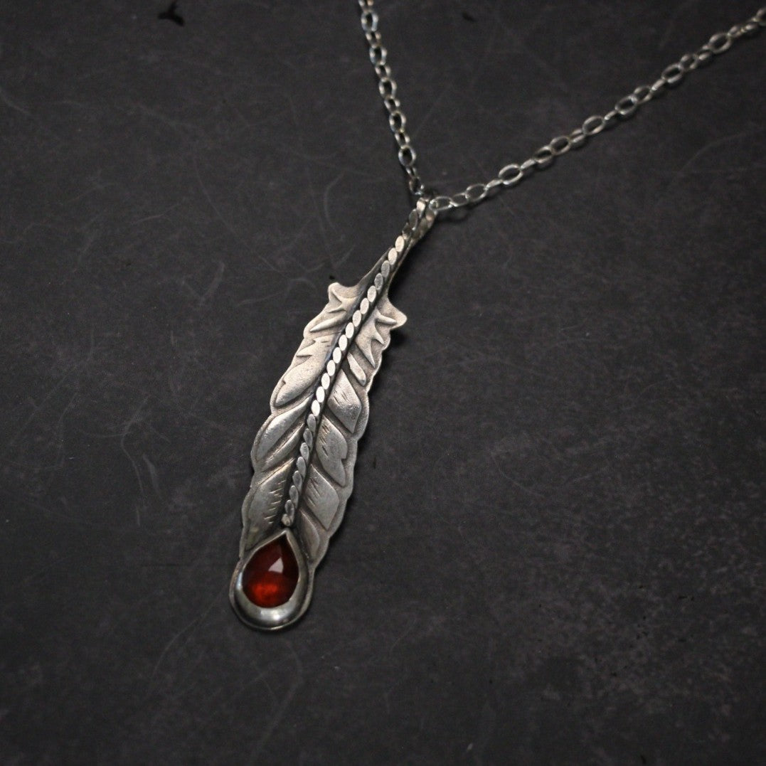 Guardian Feather Garnet Necklace