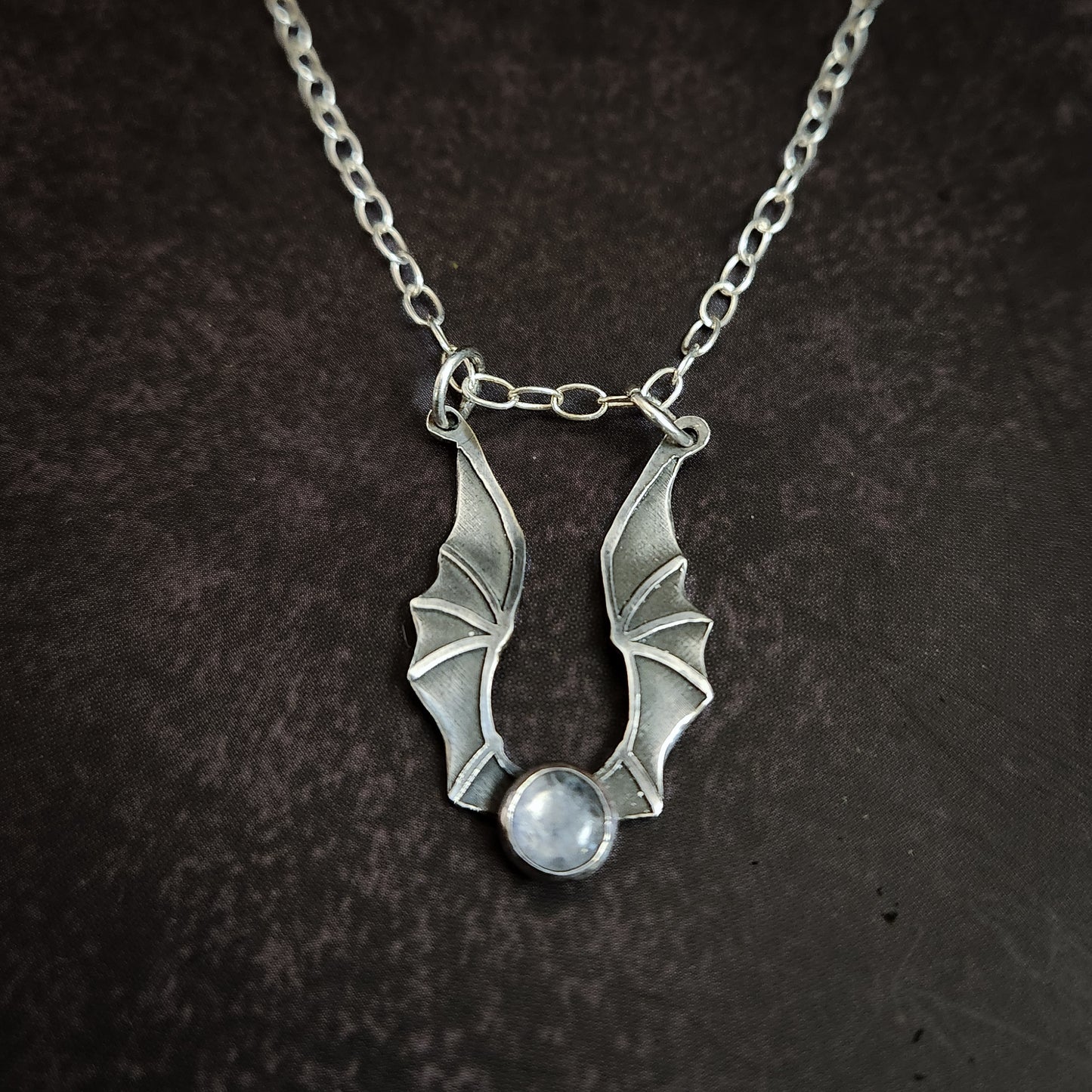 Lunar Bat Necklace – Moonstone Pendant in Sterling Silver
