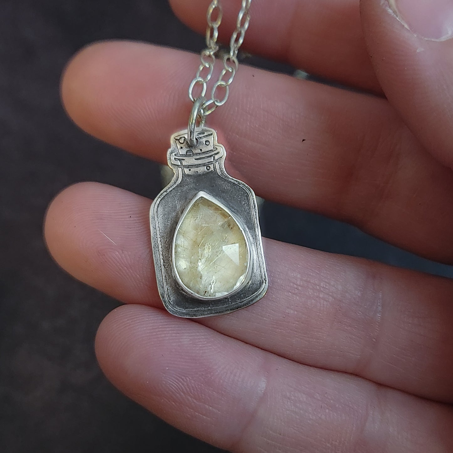 Ray of Sunlight Elixir Pendant - Sterling Silver Quartz Potion Bottle Necklace