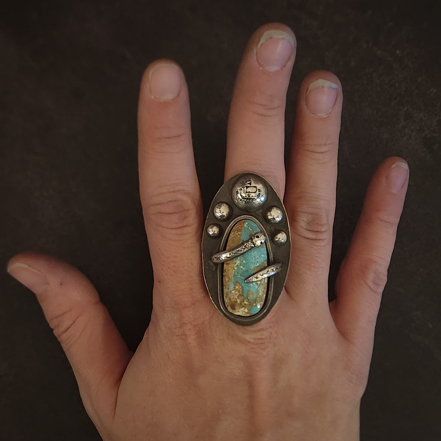 Jormungandr Ring | Sterling Silver Midgard Serpent Ring with Blue Ribbon Turquoise | US Size 10