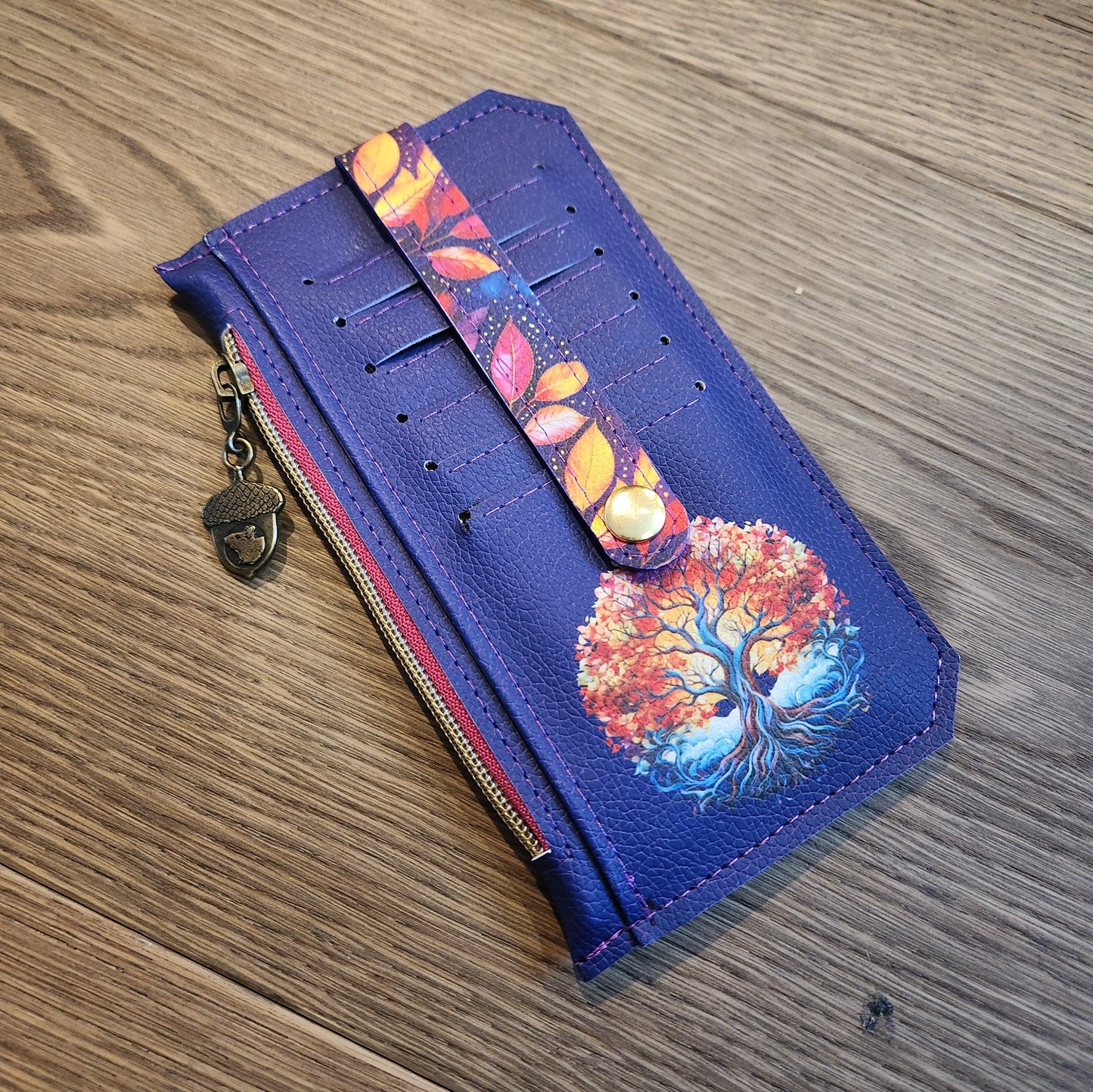 Tree of Life Purse Pal Wallet – Purple Faux Leather with Acorn Charm