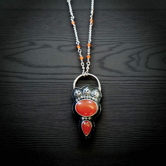 Moonlit Pumpkin Patch - Halloween Talisman Necklace with Carnelian & Sterling Silver