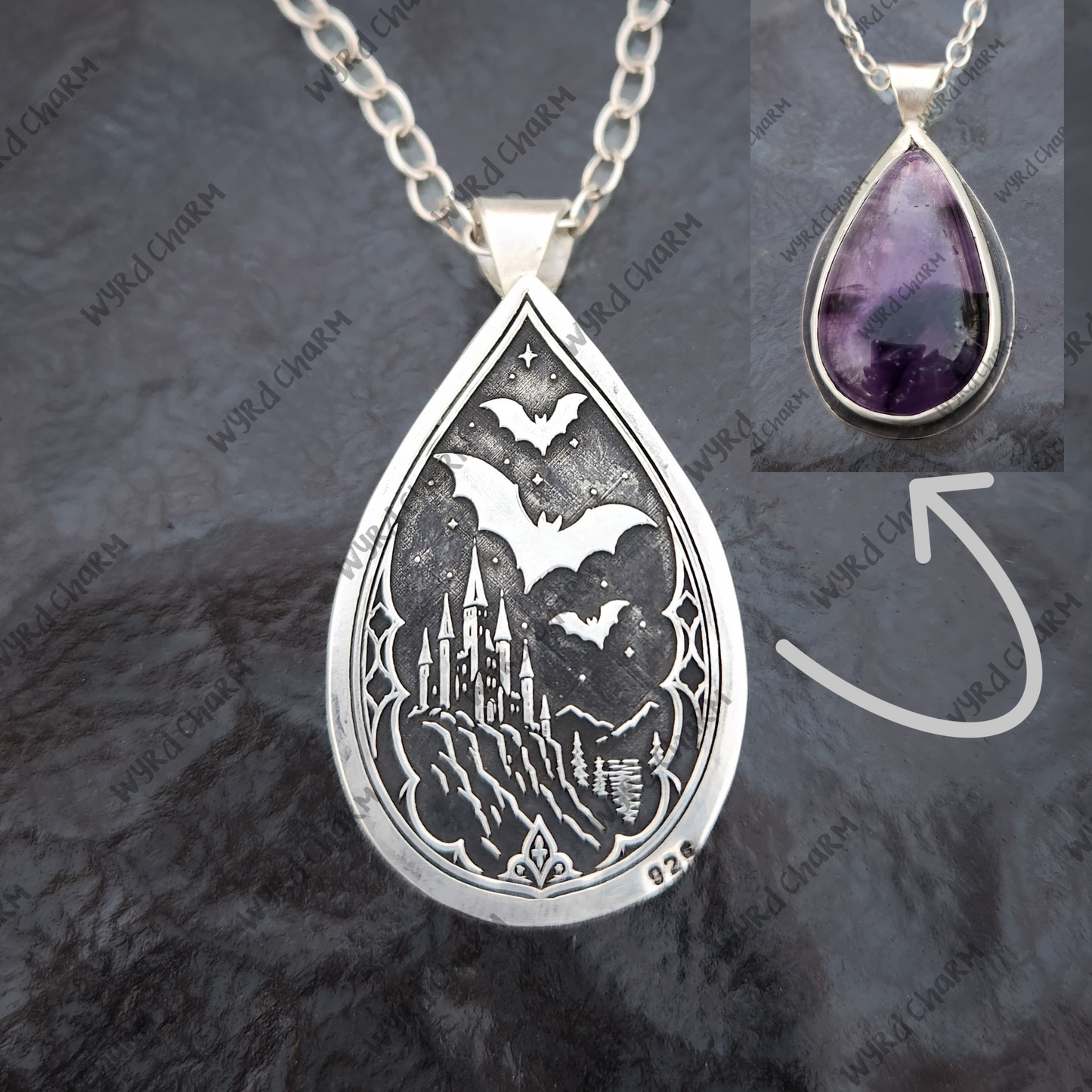 Crimson Veil Castle Necklace | Sterling Silver Amethyst Pendant