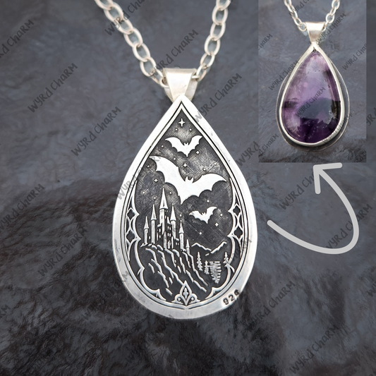 Crimson Veil Castle Necklace | Sterling Silver Amethyst Pendant