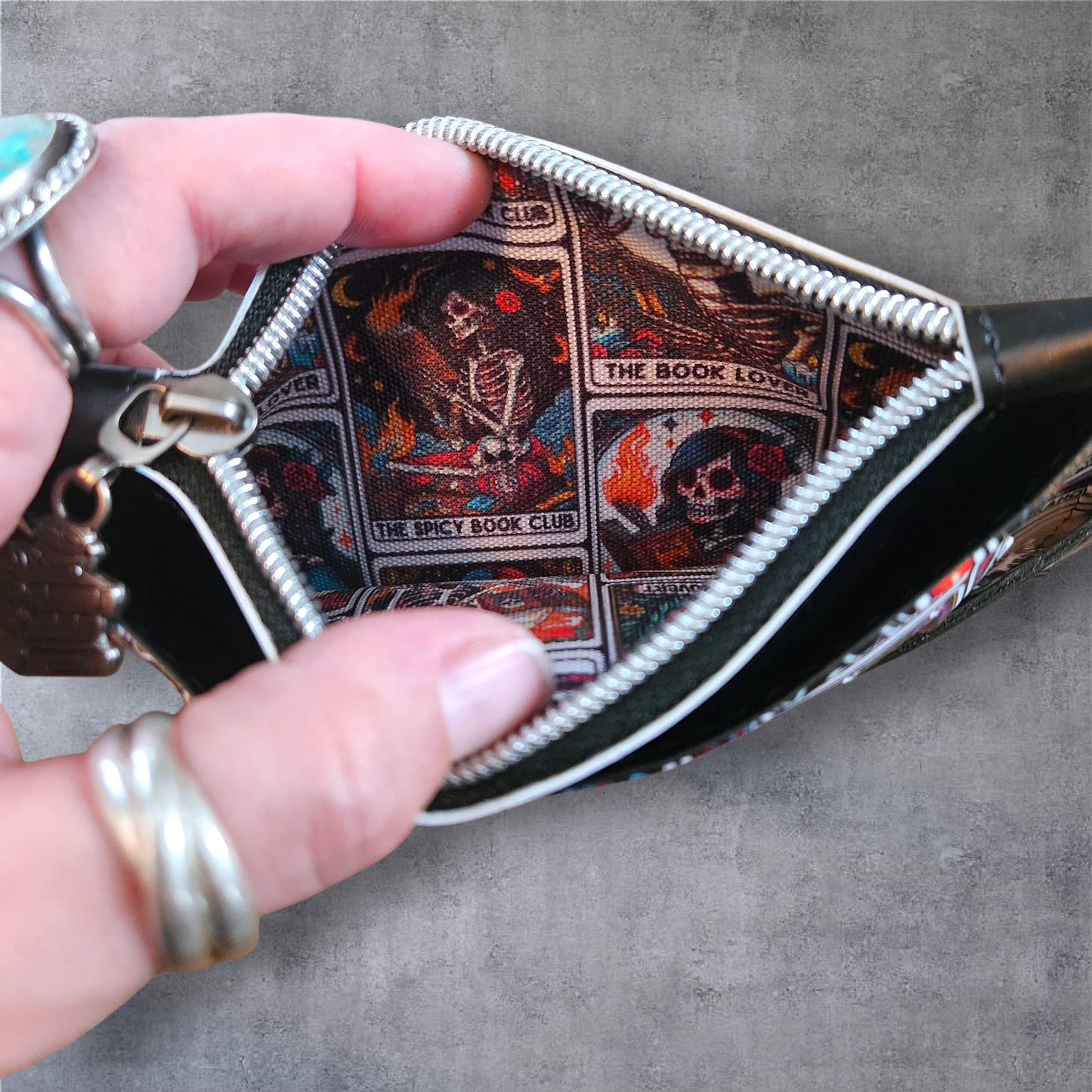 Booktrovert Wallet – Tarot Art Skeleton Purse Pal for Spicy Book Lovers