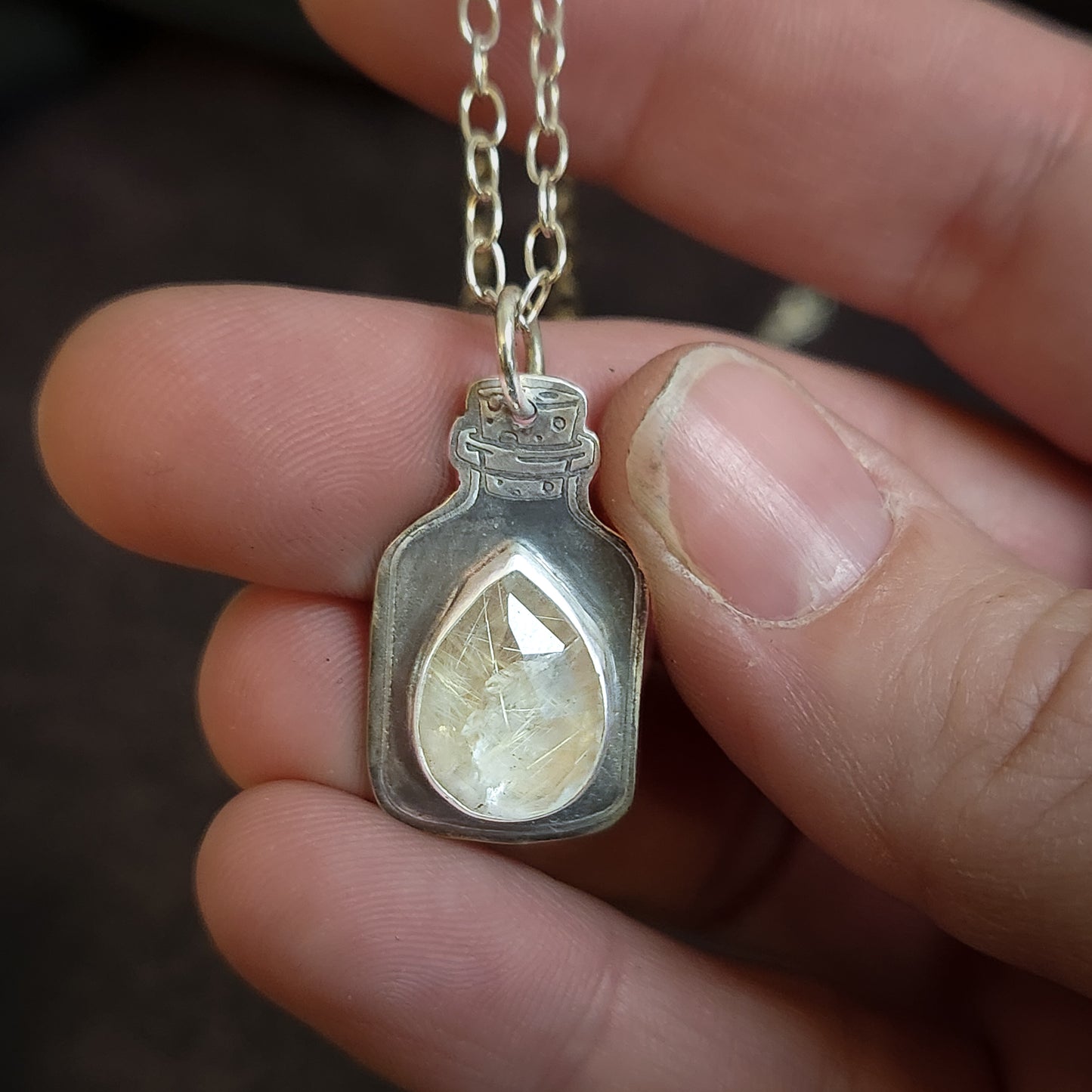 Ray of Sunlight Elixir Pendant - Sterling Silver Quartz Potion Bottle Necklace